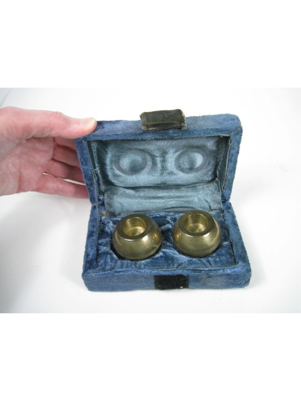 Set of 2 Vintage Brass Candle Holders Pair 2 In Blue Velvet Box India